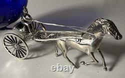 Sterling Silver Horse Drawn Royalty Cinderella Carriage Cobalt Blue Glass Italy