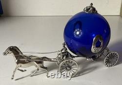 Sterling Silver Horse Drawn Royalty Cinderella Carriage Cobalt Blue Glass Italy