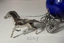 Sterling Silver Horse Drawn Royalty Cinderella Carriage Cobalt Blue Glass Italy