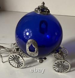Sterling Silver Horse Drawn Royalty Cinderella Carriage Cobalt Blue Glass Italy