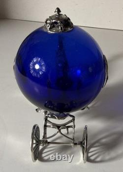 Sterling Silver Horse Drawn Royalty Cinderella Carriage Cobalt Blue Glass Italy