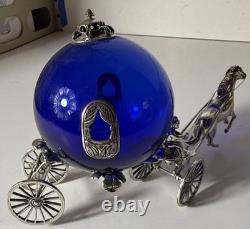Sterling Silver Horse Drawn Royalty Cinderella Carriage Cobalt Blue Glass Italy