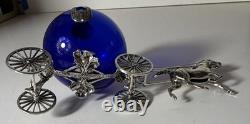 Sterling Silver Horse Drawn Royalty Cinderella Carriage Cobalt Blue Glass Italy