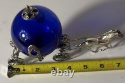 Sterling Silver Horse Drawn Royalty Cinderella Carriage Cobalt Blue Glass Italy