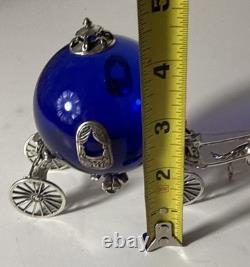 Sterling Silver Horse Drawn Royalty Cinderella Carriage Cobalt Blue Glass Italy