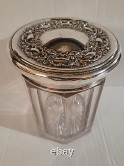 Sterling Silver Lid Glass Jar Vintage Antique