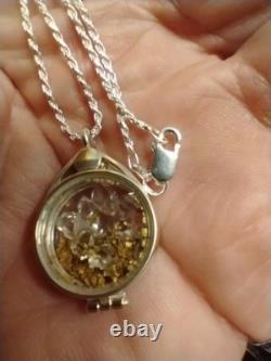 Sterling Silver Locket WithVermont Gold And Herkimer Diamonds