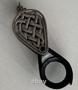 Sterling Silver Loupe Magnifying Glass Celtic Knot Case Pendant 925 Great Gift