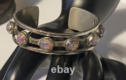 Sterling Silver Maker Mark Stamped 925 Foiled Art Glass Opal Adjustable Bracelet
