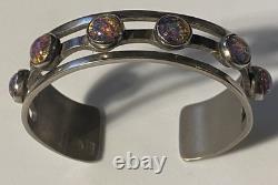 Sterling Silver Maker Mark Stamped 925 Foiled Art Glass Opal Adjustable Bracelet