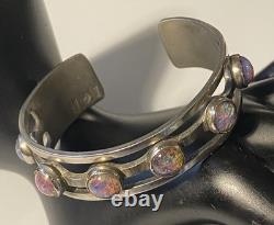 Sterling Silver Maker Mark Stamped 925 Foiled Art Glass Opal Adjustable Bracelet