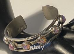 Sterling Silver Maker Mark Stamped 925 Foiled Art Glass Opal Adjustable Bracelet