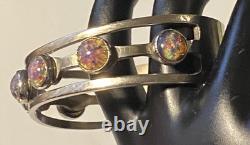 Sterling Silver Maker Mark Stamped 925 Foiled Art Glass Opal Adjustable Bracelet