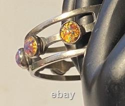 Sterling Silver Maker Mark Stamped 925 Foiled Art Glass Opal Adjustable Bracelet