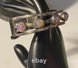 Sterling Silver Maker Mark Stamped 925 Foiled Art Glass Opal Adjustable Bracelet