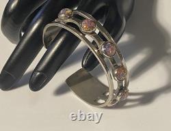 Sterling Silver Maker Mark Stamped 925 Foiled Art Glass Opal Adjustable Bracelet