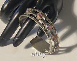 Sterling Silver Maker Mark Stamped 925 Foiled Art Glass Opal Adjustable Bracelet