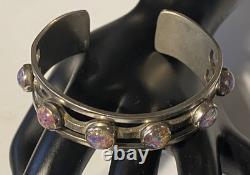 Sterling Silver Maker Mark Stamped 925 Foiled Art Glass Opal Adjustable Bracelet