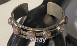 Sterling Silver Maker Mark Stamped 925 Foiled Art Glass Opal Adjustable Bracelet