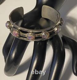 Sterling Silver Maker Mark Stamped 925 Foiled Art Glass Opal Adjustable Bracelet