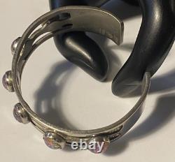 Sterling Silver Maker Mark Stamped 925 Foiled Art Glass Opal Adjustable Bracelet