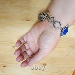Sterling Silver Mars & Valentine Blue Vintage Pressed Glass Toggle Bracelet
