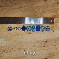 Sterling Silver Mars & Valentine Blue Vintage Pressed Glass Toggle Bracelet