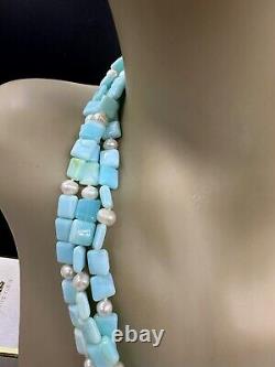Sterling Silver Milk Blue Stone Or Art Glass Pearl Necklace Drop Earrings Set