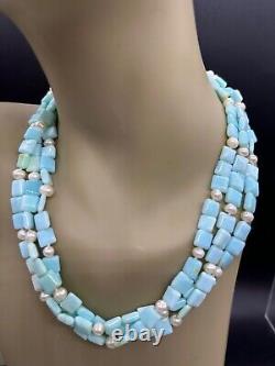 Sterling Silver Milk Blue Stone Or Art Glass Pearl Necklace Drop Earrings Set