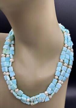 Sterling Silver Milk Blue Stone Or Art Glass Pearl Necklace Drop Earrings Set
