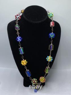 Sterling Silver Mulit Color Large Lampwork Glass Bead 27 Necklace 146.4g