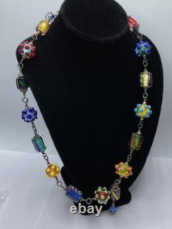 Sterling Silver Mulit Color Large Lampwork Glass Bead 27 Necklace 146.4g