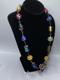Sterling Silver Mulit Color Large Lampwork Glass Bead 27 Necklace 146.4g