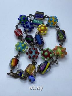 Sterling Silver Mulit Color Large Lampwork Glass Bead 27 Necklace 146.4g