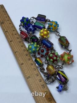 Sterling Silver Mulit Color Large Lampwork Glass Bead 27 Necklace 146.4g