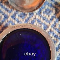 Sterling Silver Mustard Pot with Blue Glass Liner and Spoon