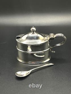 Sterling Silver Mustard Pot with Cobalt Blue Glass Liner & Matching Spoon