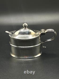 Sterling Silver Mustard Pot with Cobalt Blue Glass Liner & Matching Spoon