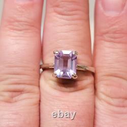 Sterling Silver Neodymium Glass Ring Emerald Cut Solitaire Alexandrite Glass