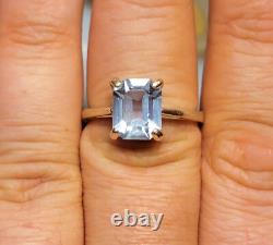 Sterling Silver Neodymium Glass Ring Emerald Cut Solitaire Alexandrite Glass
