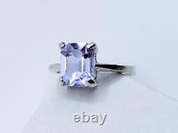 Sterling Silver Neodymium Glass Ring Emerald Cut Solitaire Alexandrite Glass
