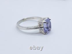 Sterling Silver Neodymium Glass Ring Emerald Cut Solitaire Alexandrite Glass