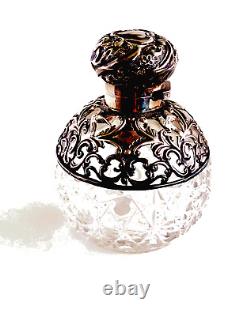 Sterling Silver Overlay Crystal Glass Lotion Bottle Hallmark Birmingham 1902