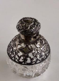 Sterling Silver Overlay Crystal Glass Lotion Bottle Hallmark Birmingham 1902