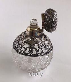 Sterling Silver Overlay Crystal Glass Lotion Bottle Hallmark Birmingham 1902