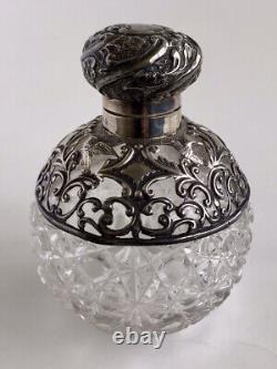 Sterling Silver Overlay Crystal Glass Lotion Bottle Hallmark Birmingham 1902