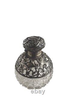 Sterling Silver Overlay Crystal Glass Lotion Bottle Hallmark Chester 1897