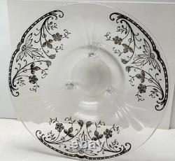 Sterling Silver Overlay Glass Bowl 925 scroll floral 12 X 5 3 feet Vintage