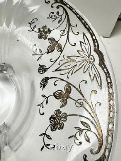 Sterling Silver Overlay Glass Bowl 925 scroll floral 12 X 5 3 feet Vintage