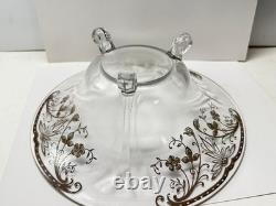 Sterling Silver Overlay Glass Bowl 925 scroll floral 12 X 5 3 feet Vintage
